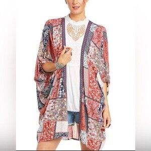 ARIAT BETH Patchwork Western Country Red Blue Oversize Kimono Duster S/M